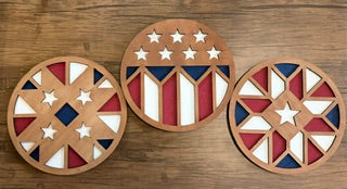 Patriotic Quilt Block Round Signs in Layered Wood | 4th Of July Decor | Americana