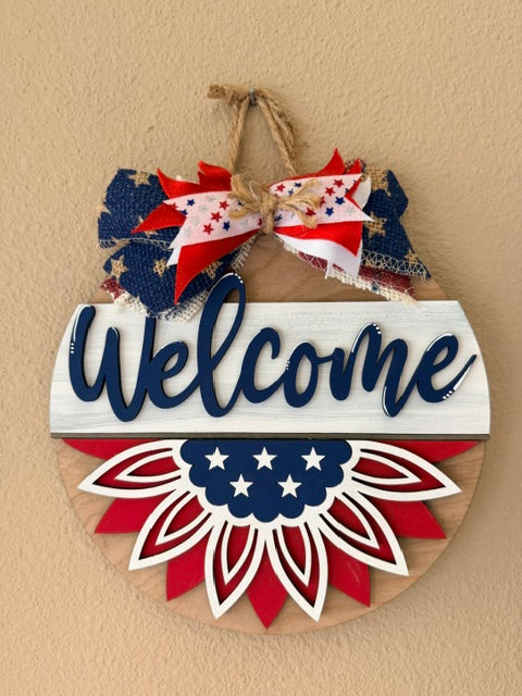 Summer Sunflower with Patriotic Punch Welcome Sign