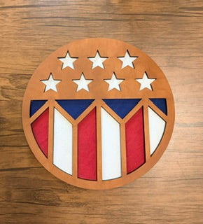 Patriotic Quilt Block Round Signs in Layered Wood | 4th Of July Decor | Americana