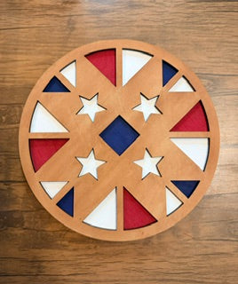 Patriotic Quilt Block Round Signs in Layered Wood | 4th Of July Decor | Americana