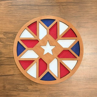 Patriotic Quilt Block Round Signs in Layered Wood | 4th Of July Decor | Americana