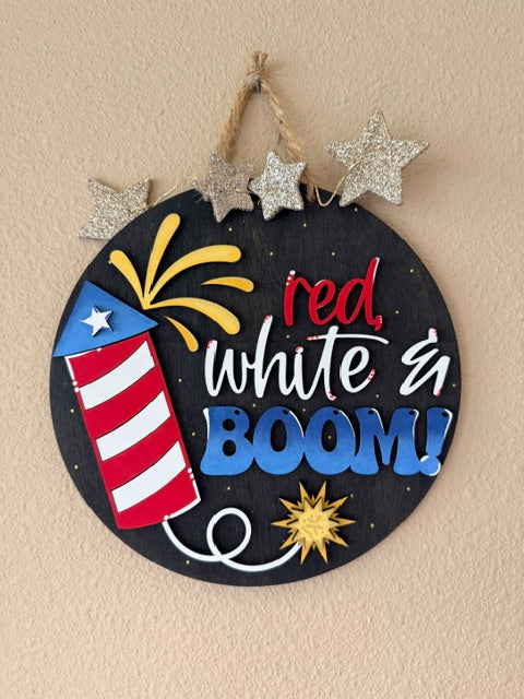Red, White and Boom! Fireworks sign